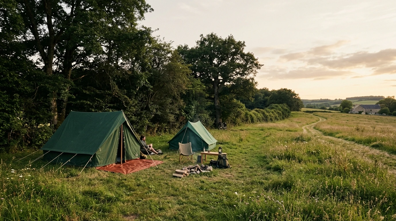 Aire naturelle de camping en lisière de prairie