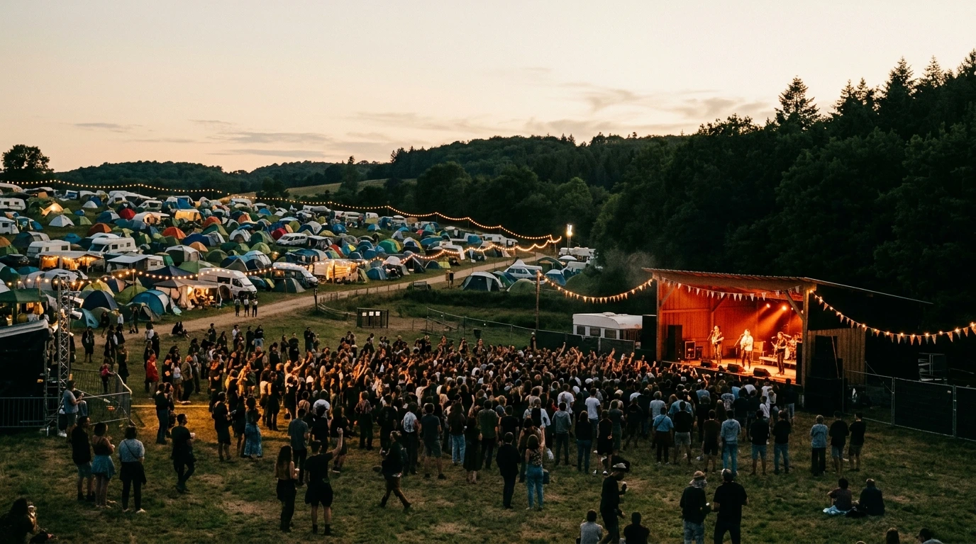 Scène de festival en plein air à la tombée du jour