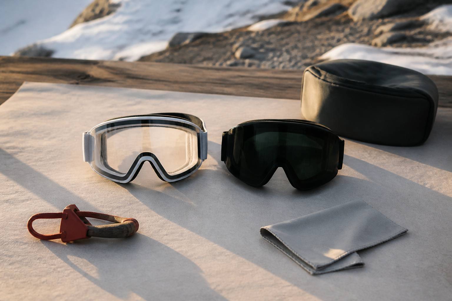 Deux lunettes de ski à écran clair et sombre avec chiffon microfibre