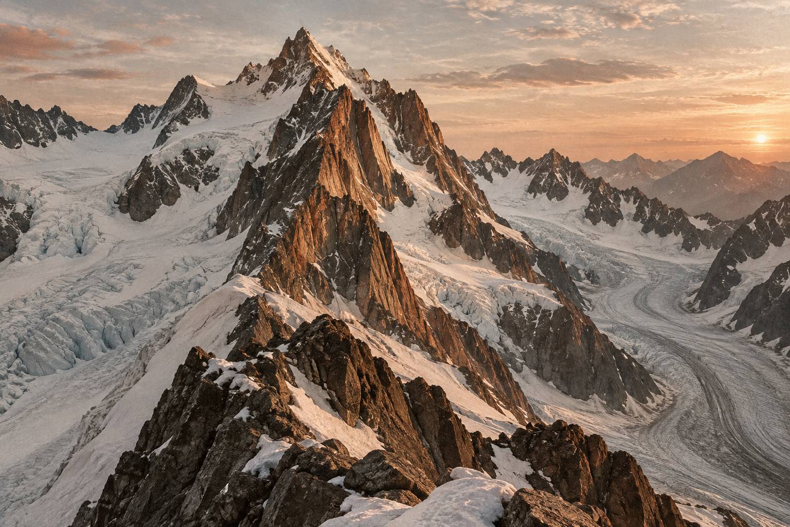 Illustration éditoriale du sujet : Aiguille Verte : voies, difficulté et histoire du sommet