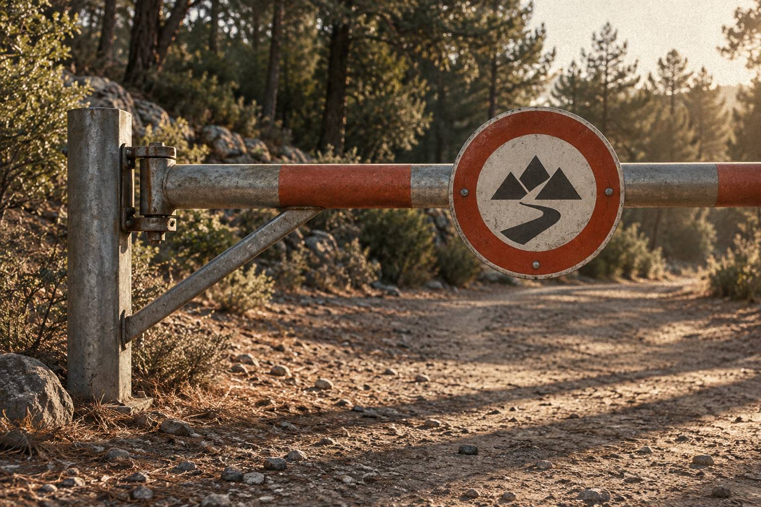 Barrière fermant l'accès à un chemin forestier