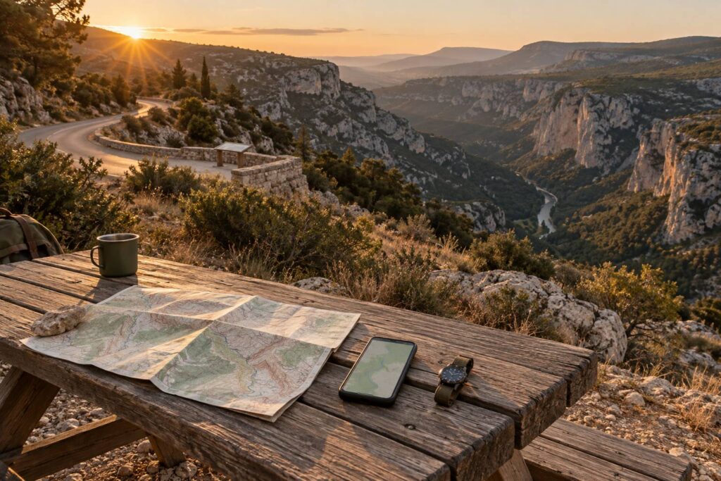 Illustration éditoriale du sujet : Gorges du Verdon : lire la carte des sentiers et des accès